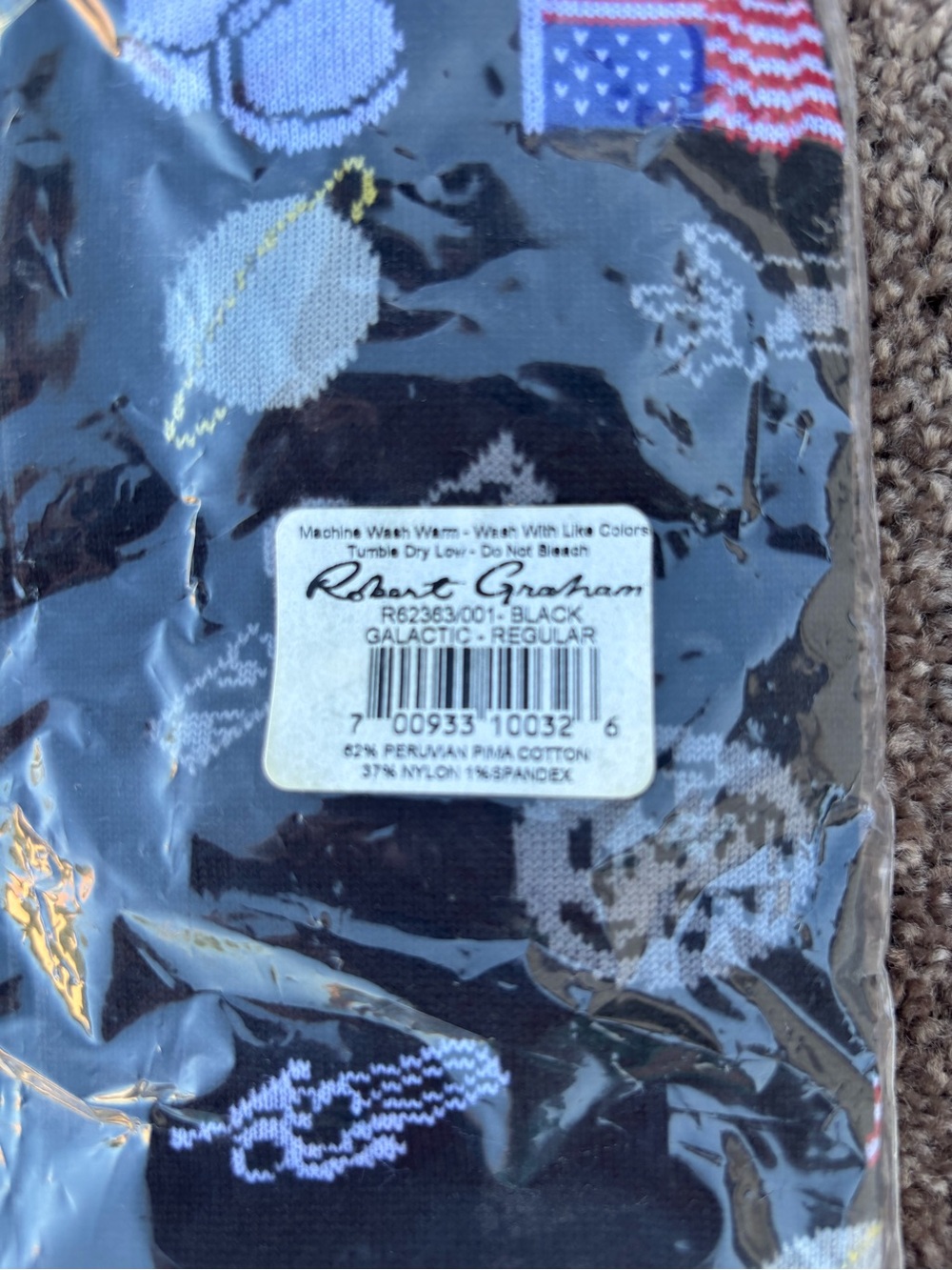 Robert Graham Black Novelty Flag & Space Motif Socks